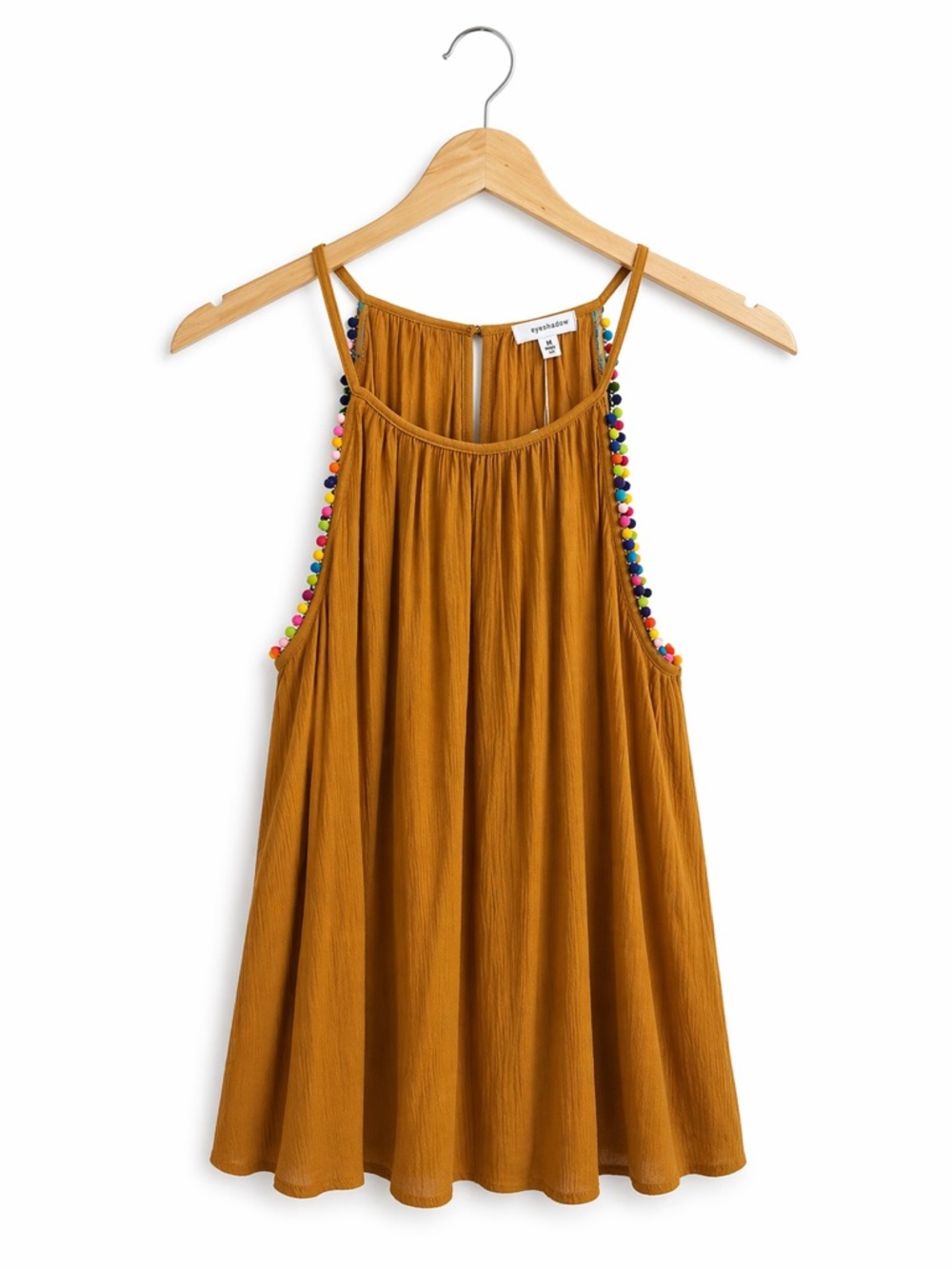 Eyeshadow Camel Swing Tank with Multicolor Pom Trim Medium NWT Boho Festival